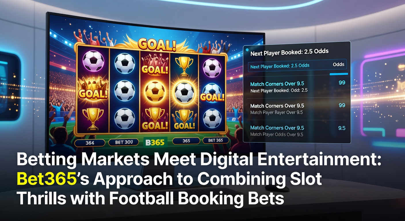 Bet365 platform interface showing integrated football booking markets and slot game selections