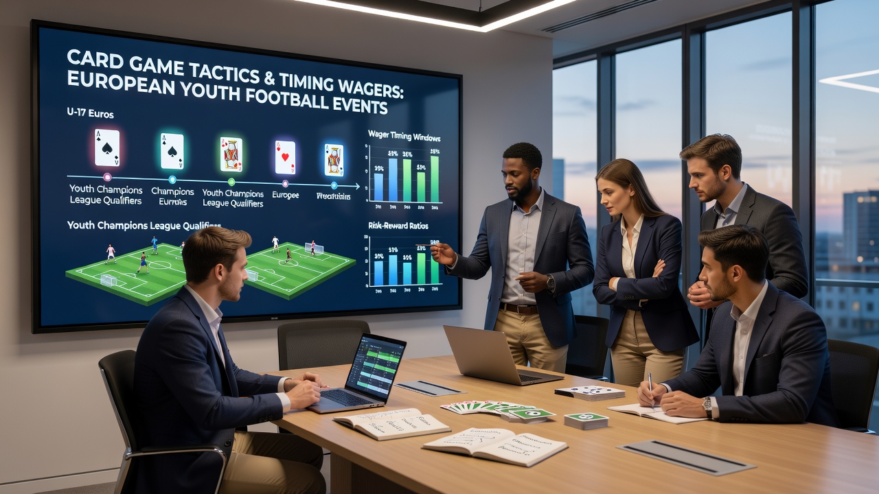 Strategic analysis chart showing timing patterns in youth football events with card game probability overlays