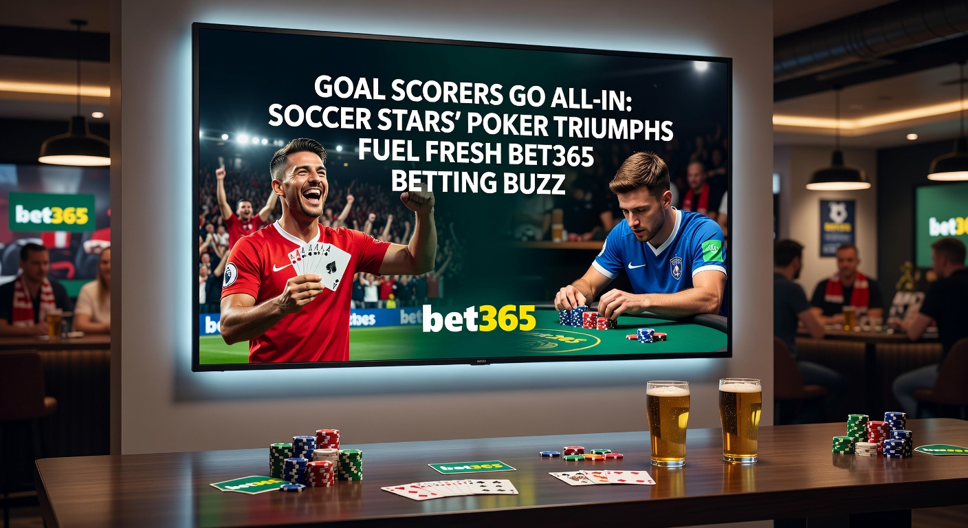 Betting interface on Bet365 showing soccer goalscorer odds alongside poker tournament highlights, capturing the fusion of worlds