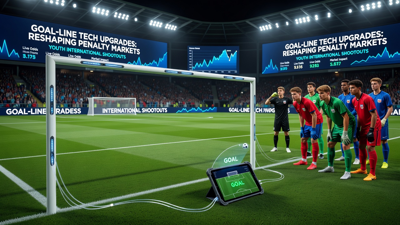 Live betting interface displaying updated odds during a youth penalty shootout with goal-line technology confirmation