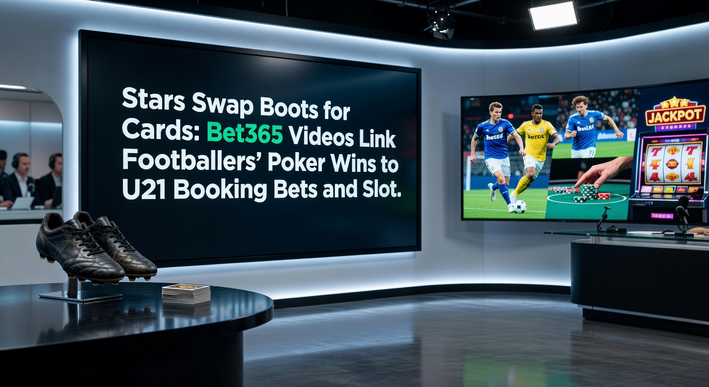 Bet365 video thumbnail showing U21 players receiving yellow cards overlaid with poker chips and slot reels